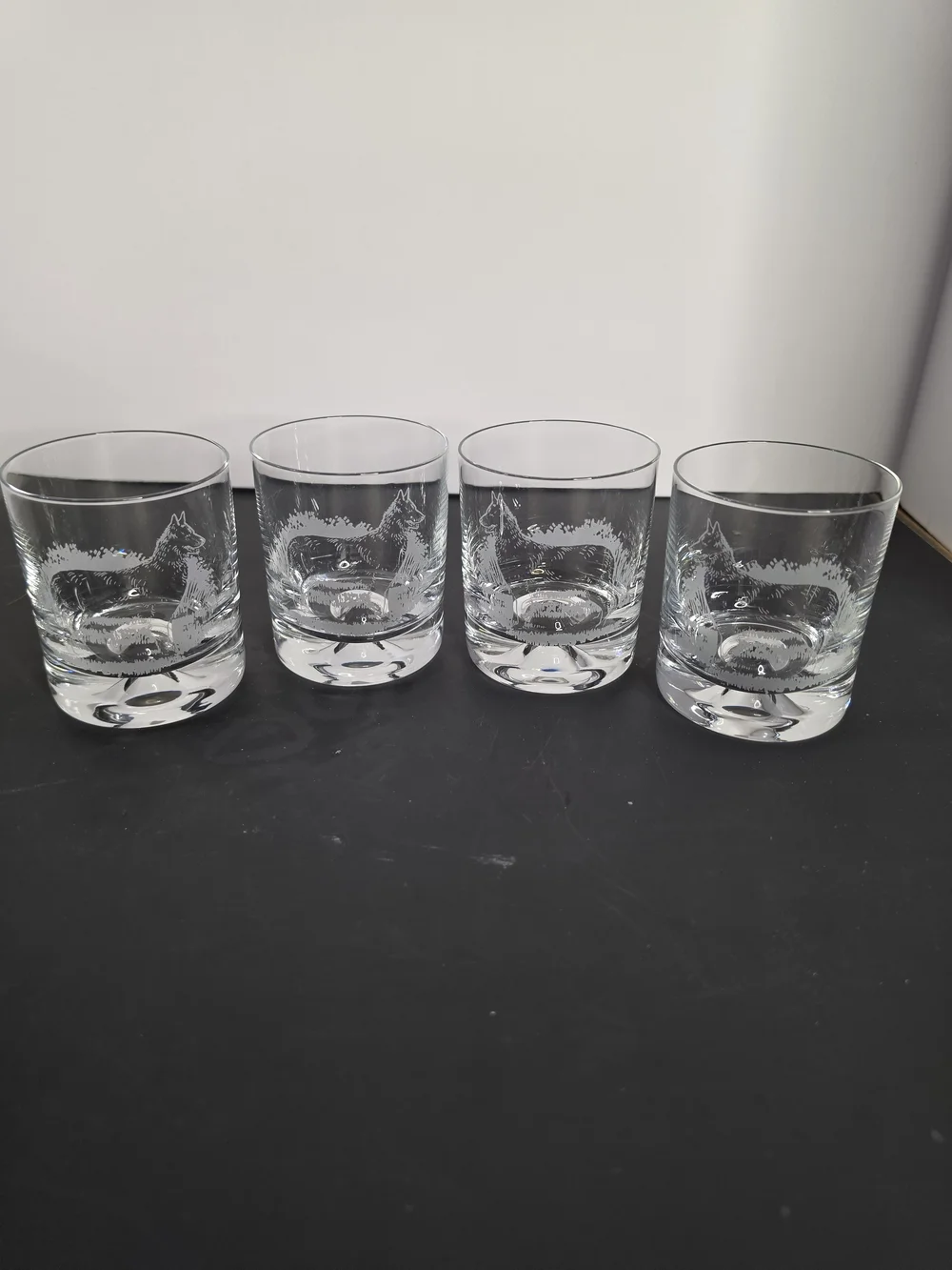 Set of 4 Clear Glass Whiskey Tumblers with Bearded Collie Etching - Clear